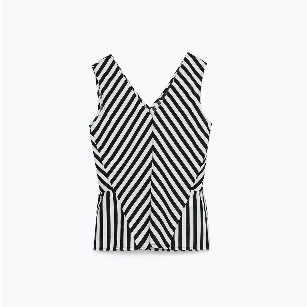 Zara Linen Peplum Sleeveless Striped Top